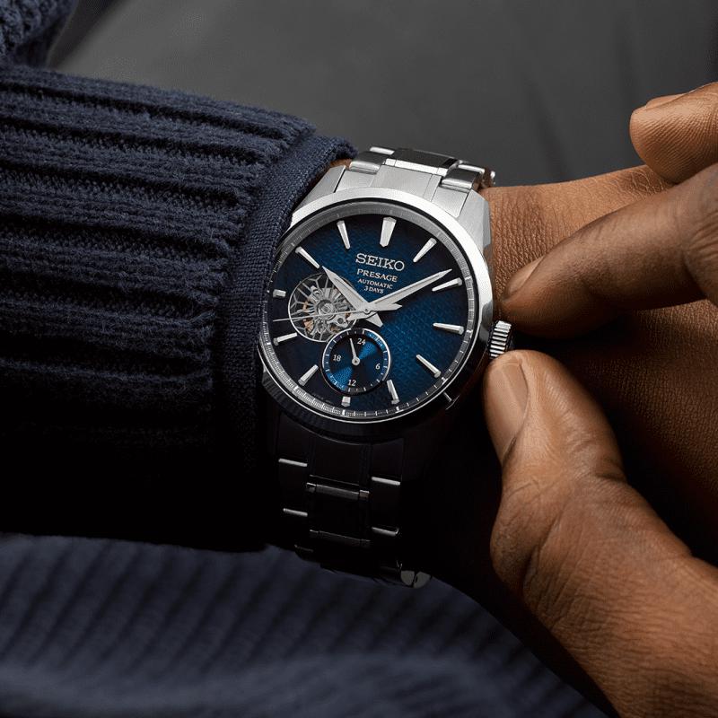 Gents Seiko Presage Ao Sharp-Edged Open Heart
