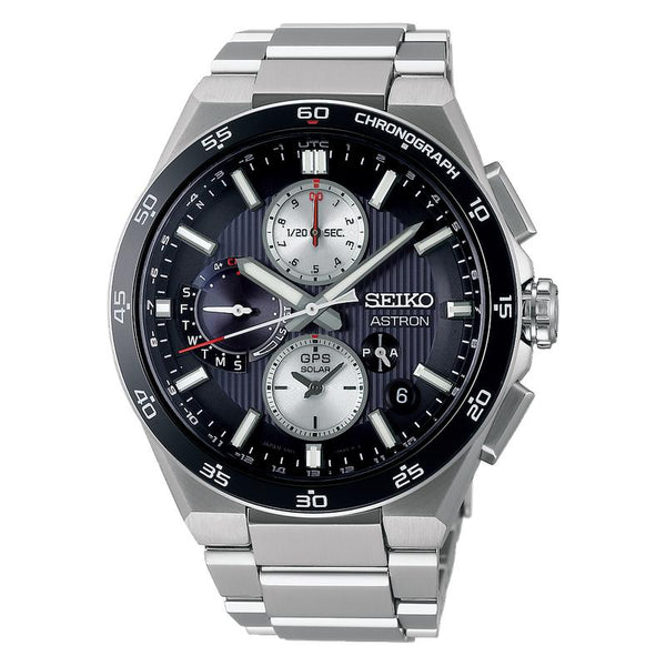 Seiko Astron GPS Solar Chronograph Watch for Men, Titanium Ceramic Bezel, World Time