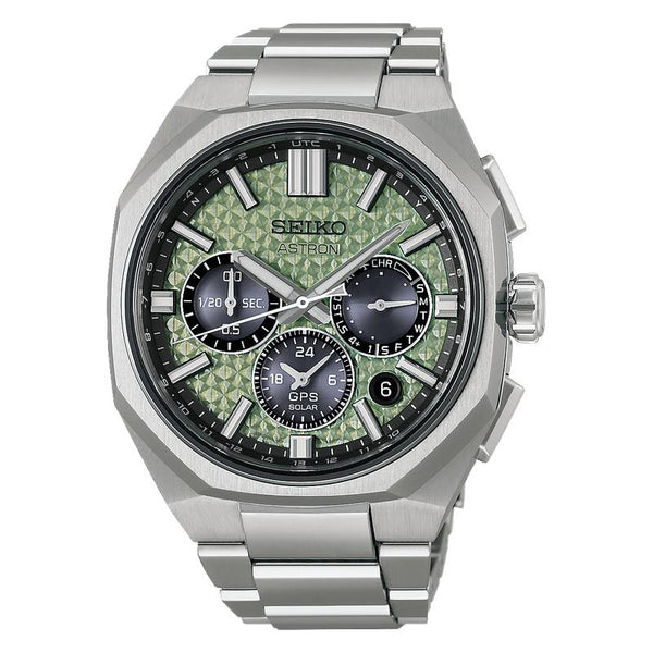 Seiko Astron Men's GPS Solar Titanium Watch Crystal Green