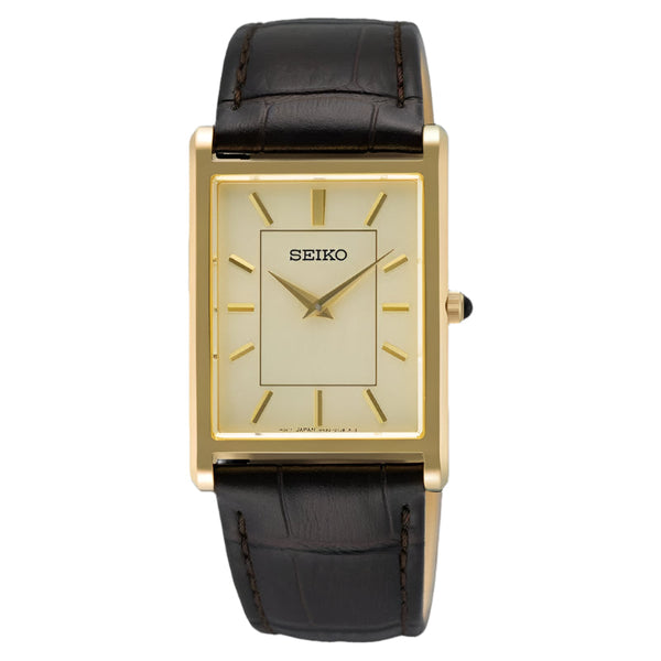 Seiko Classic Quartz Gold Tone Brown Leather Strap Men's Watch