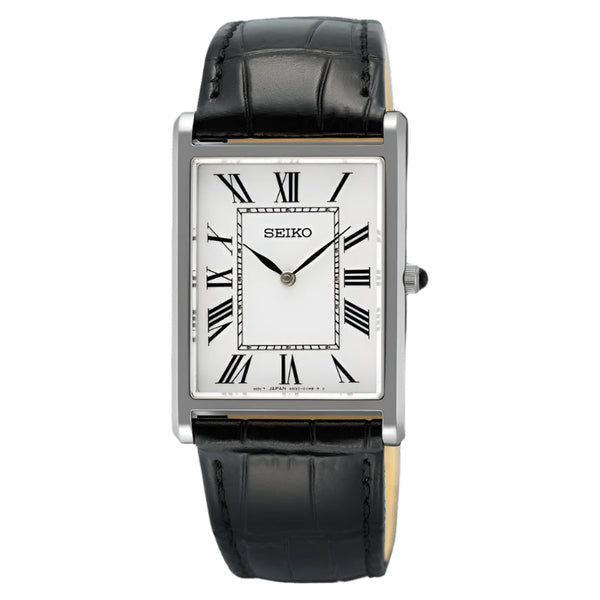 Seiko Classic Quartz Men's Watch with Black Leather Band