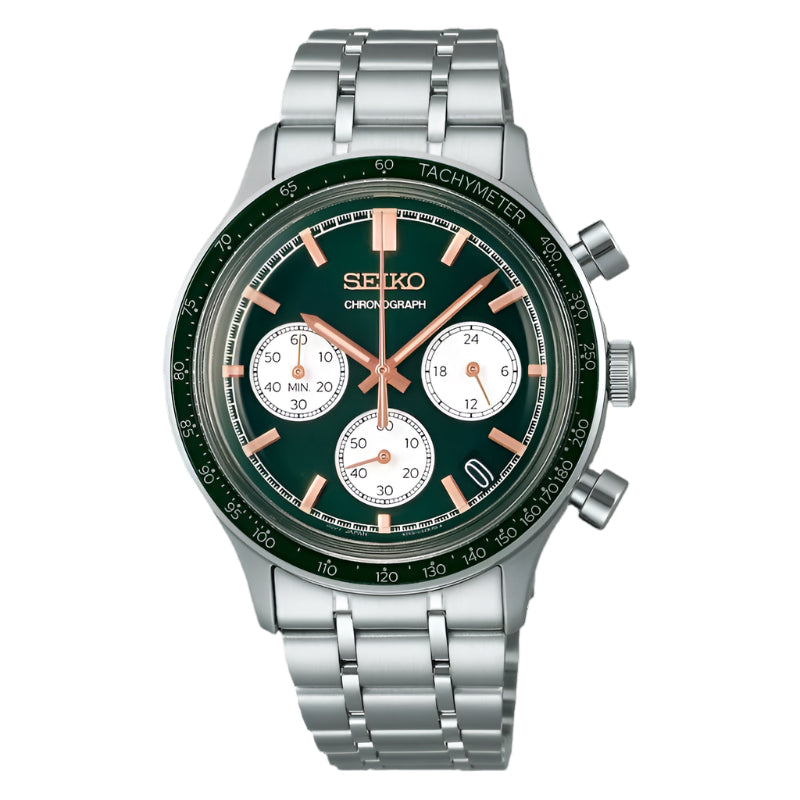 Seiko Men's Sport Green Dial Steel Quartz Chronograph Watch