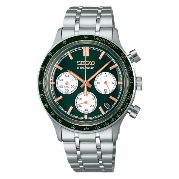Seiko Men's Sport Green Dial Steel Quartz Chronograph Watch