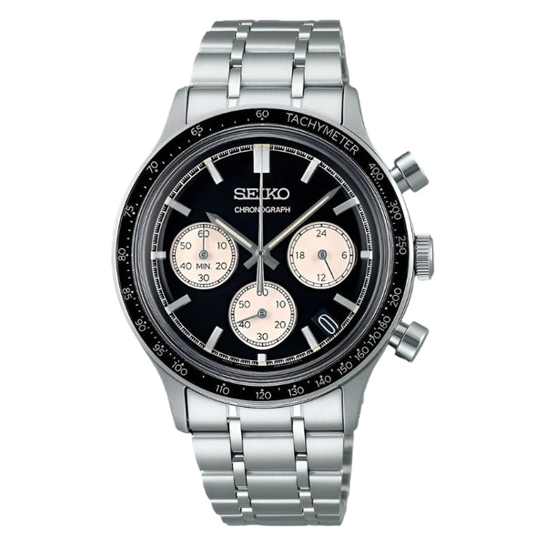 Seiko Men's Sport Quartz Chronograph Black Dial Steel Watch